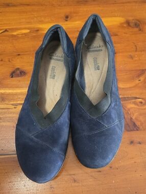 Clarks Navy Suede Slip-On Loafers 8.5